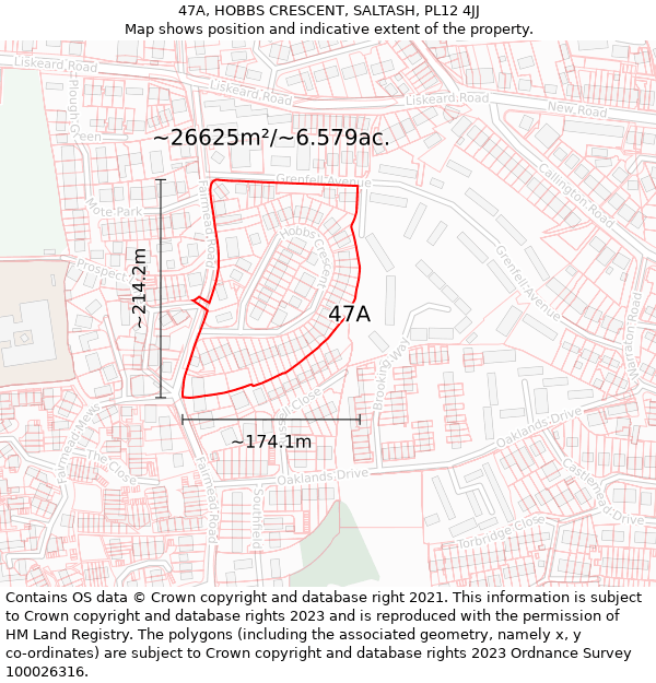 47A, HOBBS CRESCENT, SALTASH, PL12 4JJ: Plot and title map