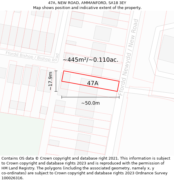 47A, NEW ROAD, AMMANFORD, SA18 3EY: Plot and title map