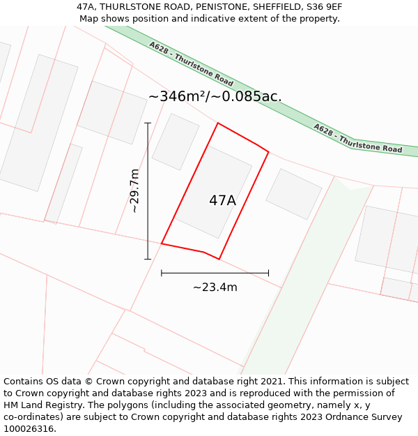 47A, THURLSTONE ROAD, PENISTONE, SHEFFIELD, S36 9EF: Plot and title map