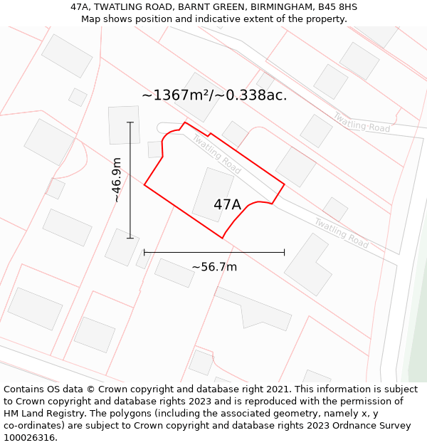 47A, TWATLING ROAD, BARNT GREEN, BIRMINGHAM, B45 8HS: Plot and title map