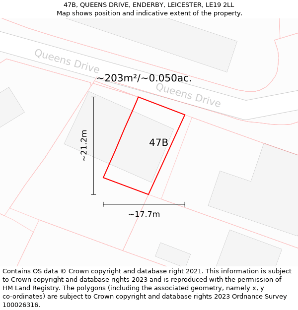 47B, QUEENS DRIVE, ENDERBY, LEICESTER, LE19 2LL: Plot and title map