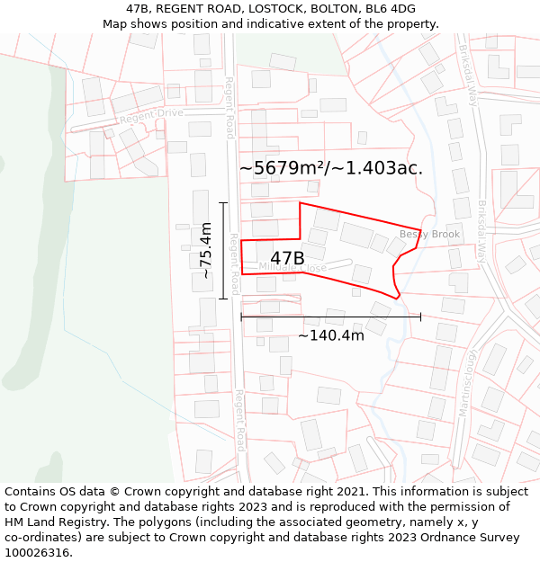 47B, REGENT ROAD, LOSTOCK, BOLTON, BL6 4DG: Plot and title map