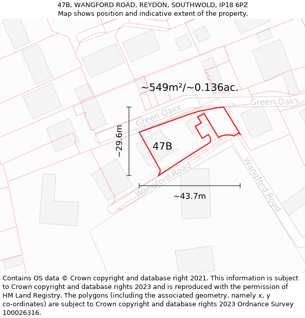 47B, WANGFORD ROAD, REYDON, SOUTHWOLD, IP18 6PZ: Plot and title map