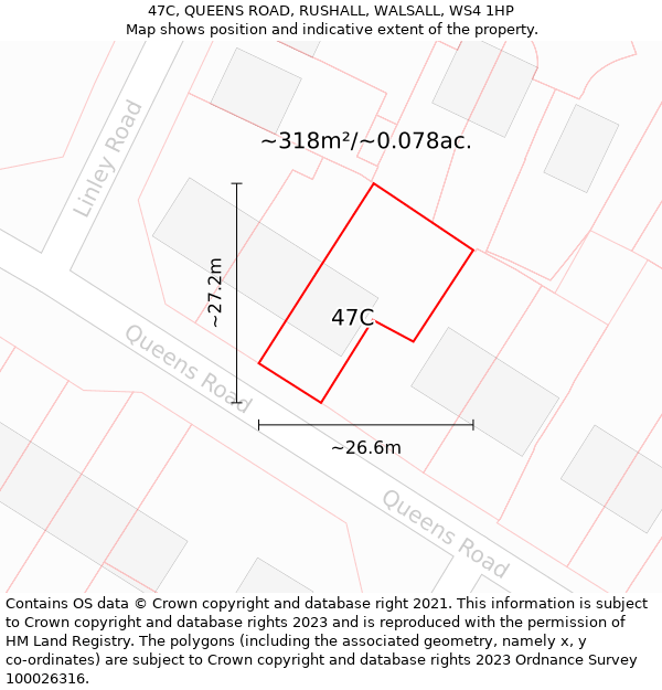 47C, QUEENS ROAD, RUSHALL, WALSALL, WS4 1HP: Plot and title map