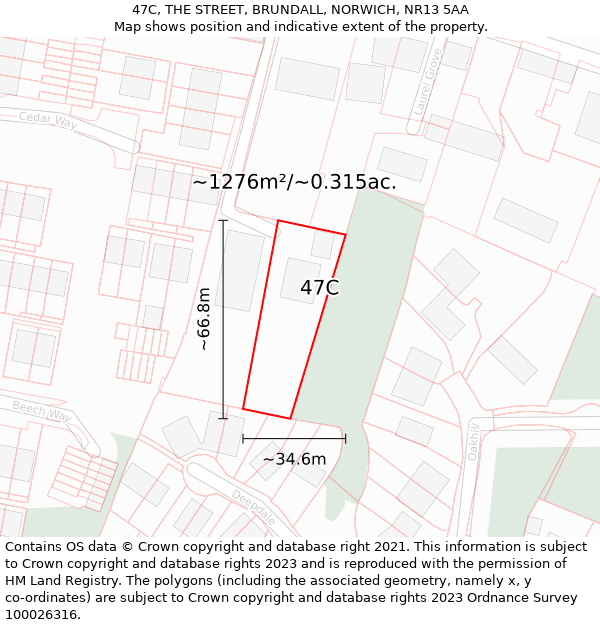 47C, THE STREET, BRUNDALL, NORWICH, NR13 5AA: Plot and title map