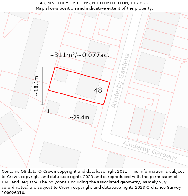 48, AINDERBY GARDENS, NORTHALLERTON, DL7 8GU: Plot and title map