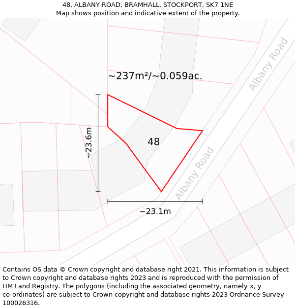 48, ALBANY ROAD, BRAMHALL, STOCKPORT, SK7 1NE: Plot and title map