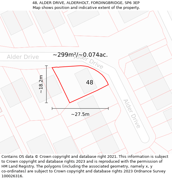 48, ALDER DRIVE, ALDERHOLT, FORDINGBRIDGE, SP6 3EP: Plot and title map