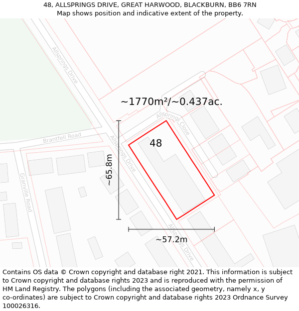 48, ALLSPRINGS DRIVE, GREAT HARWOOD, BLACKBURN, BB6 7RN: Plot and title map