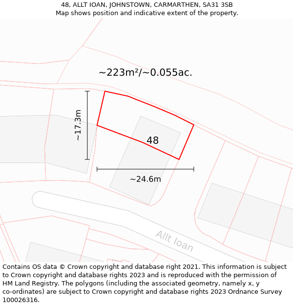 48, ALLT IOAN, JOHNSTOWN, CARMARTHEN, SA31 3SB: Plot and title map