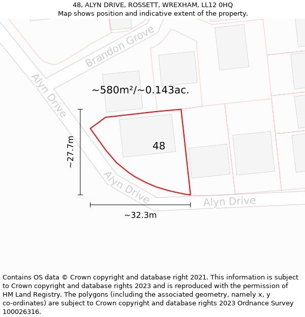 48, ALYN DRIVE, ROSSETT, WREXHAM, LL12 0HQ: Plot and title map