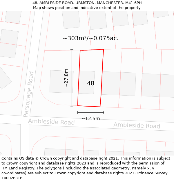 48, AMBLESIDE ROAD, URMSTON, MANCHESTER, M41 6PH: Plot and title map