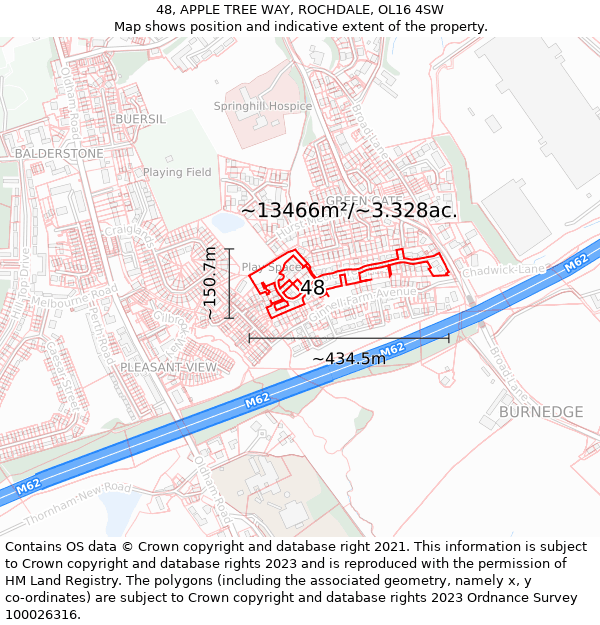 48, APPLE TREE WAY, ROCHDALE, OL16 4SW: Plot and title map