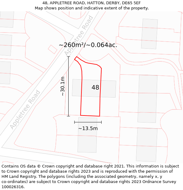 48, APPLETREE ROAD, HATTON, DERBY, DE65 5EF: Plot and title map