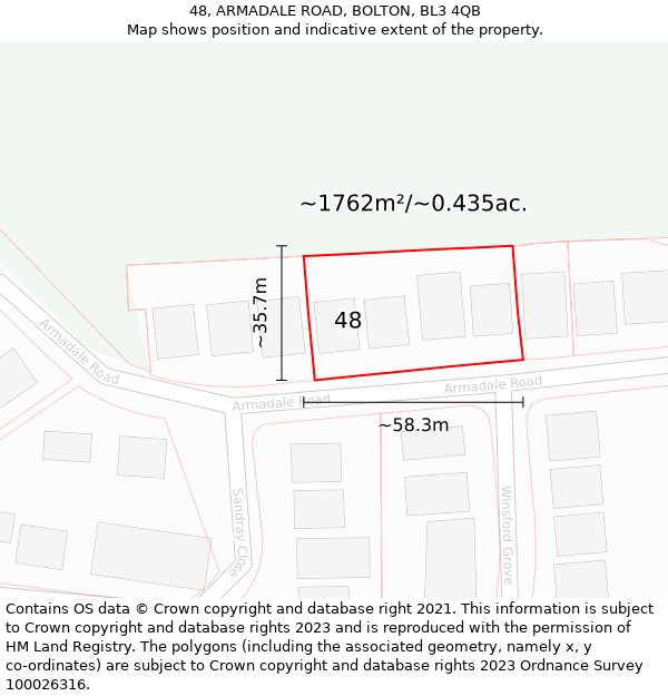 48, ARMADALE ROAD, BOLTON, BL3 4QB: Plot and title map
