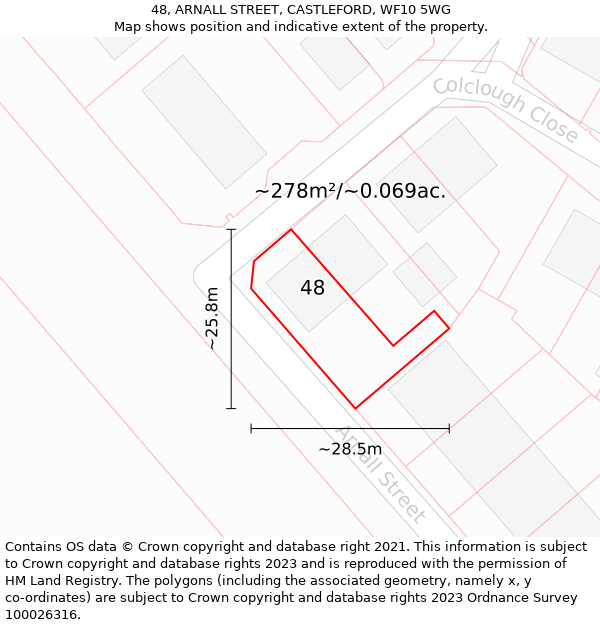 48, ARNALL STREET, CASTLEFORD, WF10 5WG: Plot and title map