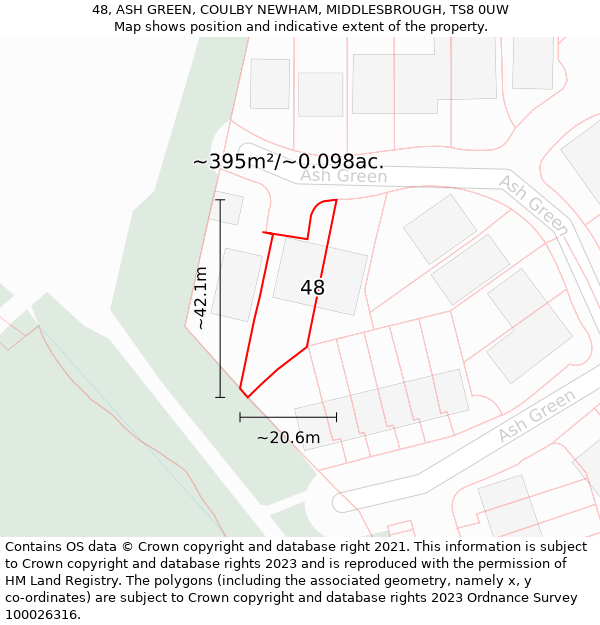 48, ASH GREEN, COULBY NEWHAM, MIDDLESBROUGH, TS8 0UW: Plot and title map