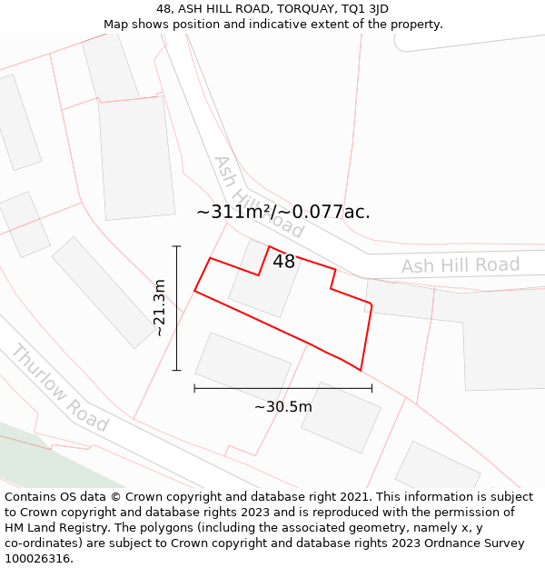 48, ASH HILL ROAD, TORQUAY, TQ1 3JD: Plot and title map