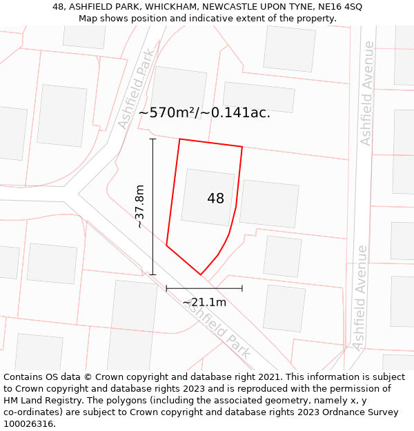 48, ASHFIELD PARK, WHICKHAM, NEWCASTLE UPON TYNE, NE16 4SQ: Plot and title map