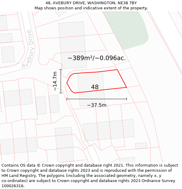 48, AVEBURY DRIVE, WASHINGTON, NE38 7BY: Plot and title map