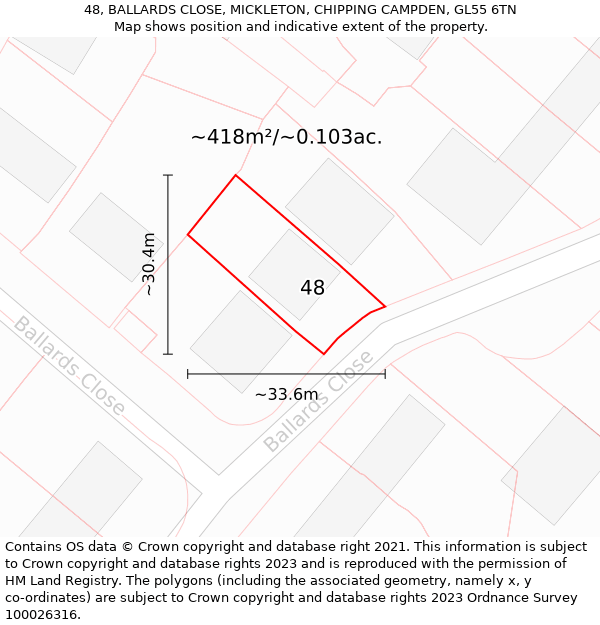 48, BALLARDS CLOSE, MICKLETON, CHIPPING CAMPDEN, GL55 6TN: Plot and title map