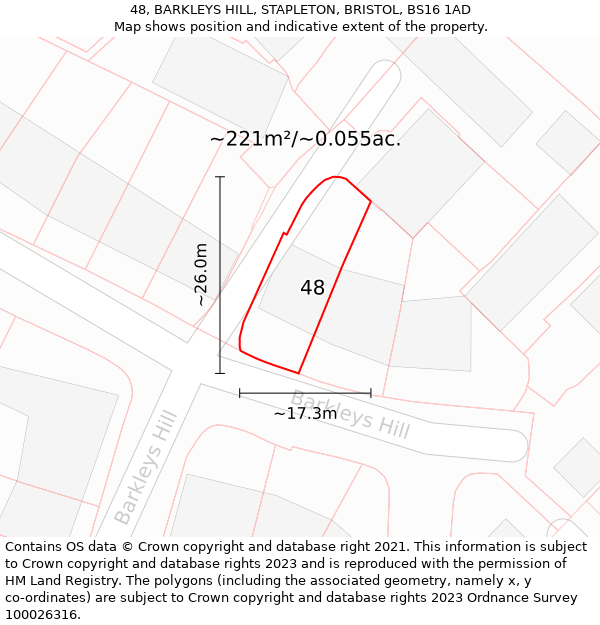 48, BARKLEYS HILL, STAPLETON, BRISTOL, BS16 1AD: Plot and title map