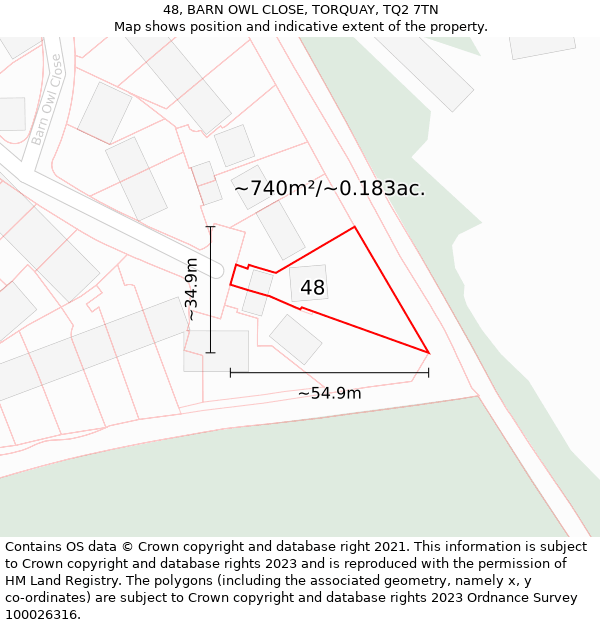 48, BARN OWL CLOSE, TORQUAY, TQ2 7TN: Plot and title map