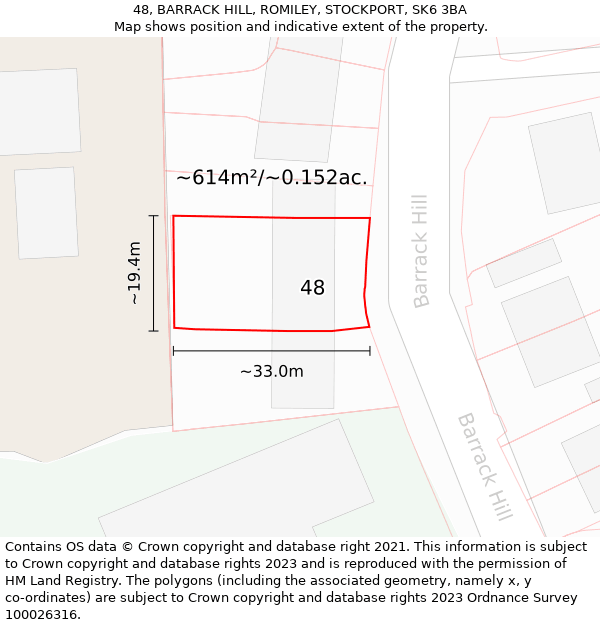 48, BARRACK HILL, ROMILEY, STOCKPORT, SK6 3BA: Plot and title map
