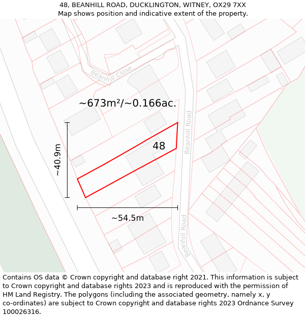 48, BEANHILL ROAD, DUCKLINGTON, WITNEY, OX29 7XX: Plot and title map