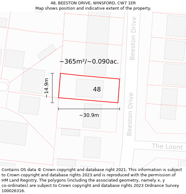 48, BEESTON DRIVE, WINSFORD, CW7 1ER: Plot and title map