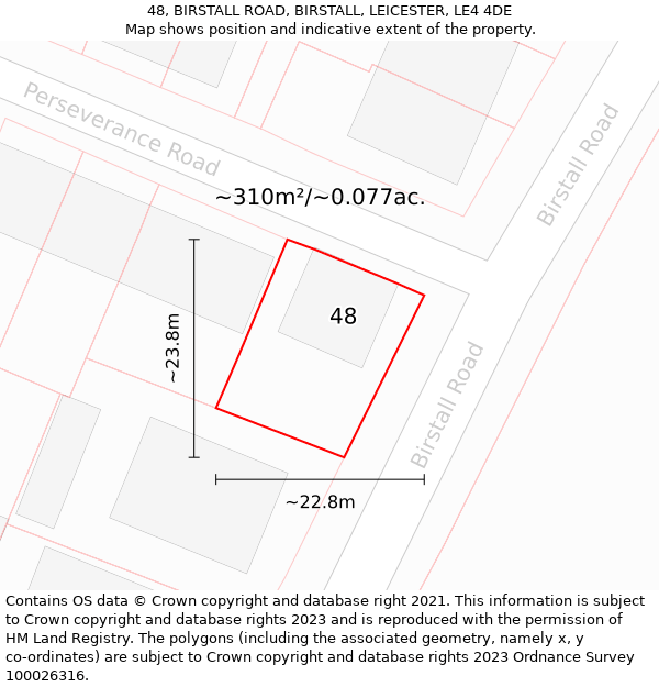 48, BIRSTALL ROAD, BIRSTALL, LEICESTER, LE4 4DE: Plot and title map
