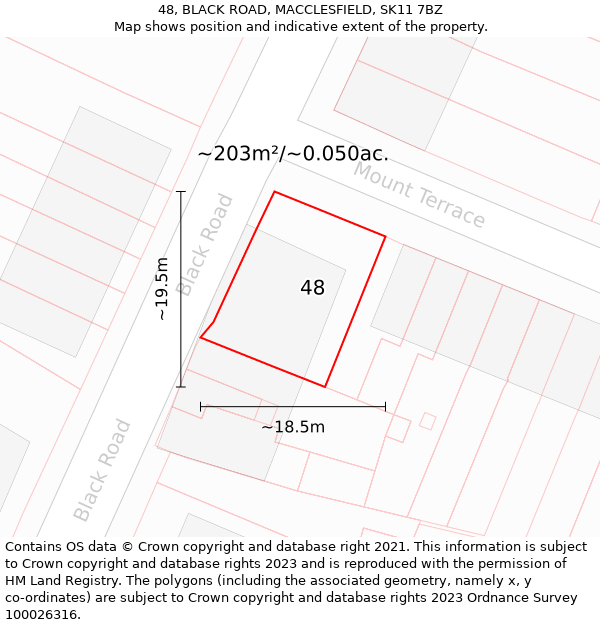 48, BLACK ROAD, MACCLESFIELD, SK11 7BZ: Plot and title map