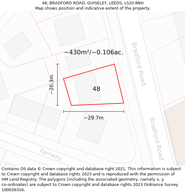 48, BRADFORD ROAD, GUISELEY, LEEDS, LS20 8NH: Plot and title map