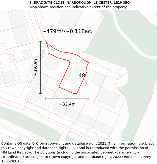 48, BRADGATE CLOSE, NARBOROUGH, LEICESTER, LE19 3EG: Plot and title map