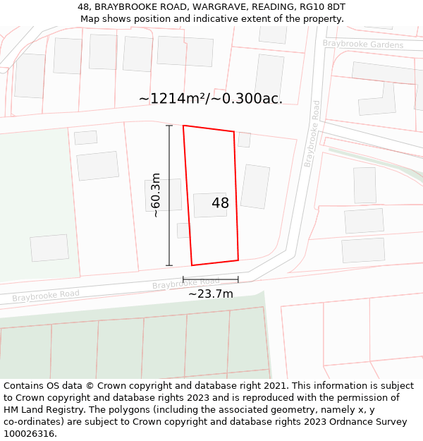 48, BRAYBROOKE ROAD, WARGRAVE, READING, RG10 8DT: Plot and title map