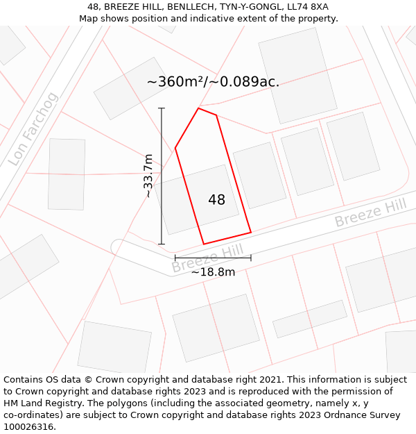 48, BREEZE HILL, BENLLECH, TYN-Y-GONGL, LL74 8XA: Plot and title map