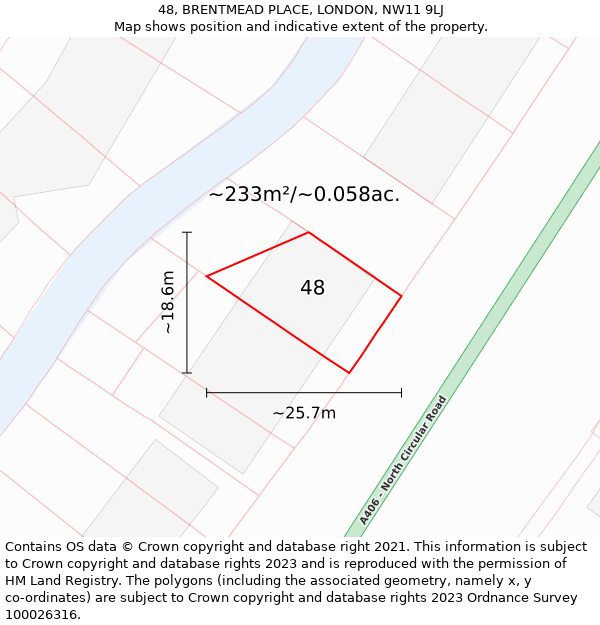 48, BRENTMEAD PLACE, LONDON, NW11 9LJ: Plot and title map