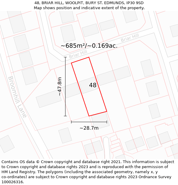 48, BRIAR HILL, WOOLPIT, BURY ST. EDMUNDS, IP30 9SD: Plot and title map