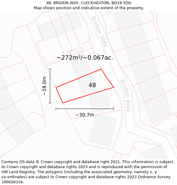 48, BRIDON WAY, CLECKHEATON, BD19 5DG: Plot and title map