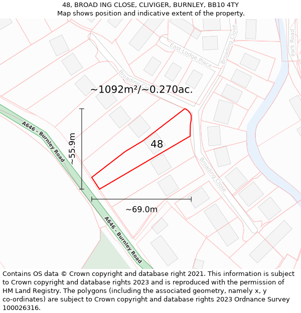 48, BROAD ING CLOSE, CLIVIGER, BURNLEY, BB10 4TY: Plot and title map