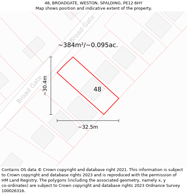 48, BROADGATE, WESTON, SPALDING, PE12 6HY: Plot and title map