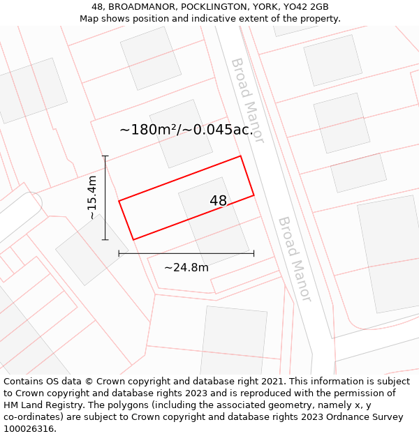 48, BROADMANOR, POCKLINGTON, YORK, YO42 2GB: Plot and title map