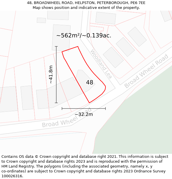 48, BROADWHEEL ROAD, HELPSTON, PETERBOROUGH, PE6 7EE: Plot and title map