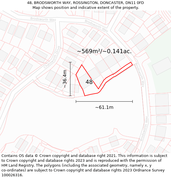 48, BRODSWORTH WAY, ROSSINGTON, DONCASTER, DN11 0FD: Plot and title map