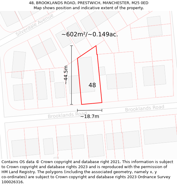 48, BROOKLANDS ROAD, PRESTWICH, MANCHESTER, M25 0ED: Plot and title map