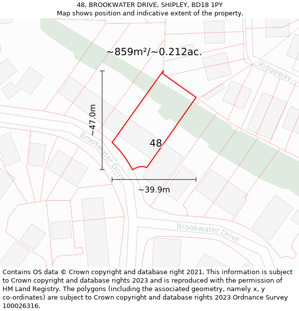 48, BROOKWATER DRIVE, SHIPLEY, BD18 1PY: Plot and title map