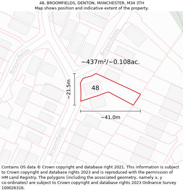 48, BROOMFIELDS, DENTON, MANCHESTER, M34 3TH: Plot and title map