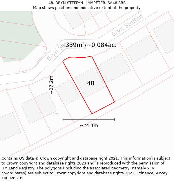 48, BRYN STEFFAN, LAMPETER, SA48 8BS: Plot and title map