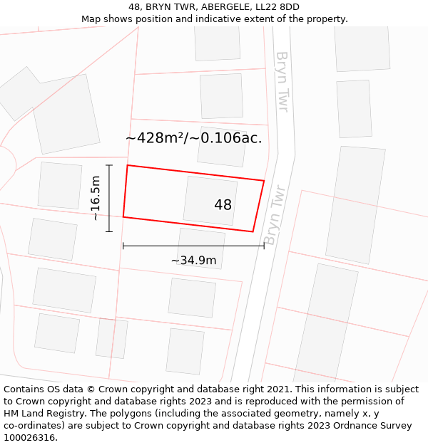 48, BRYN TWR, ABERGELE, LL22 8DD: Plot and title map