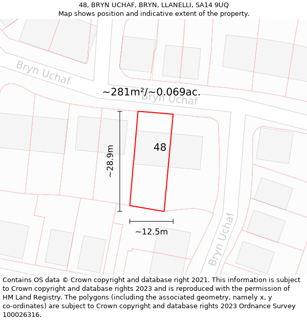 48, BRYN UCHAF, BRYN, LLANELLI, SA14 9UQ: Plot and title map